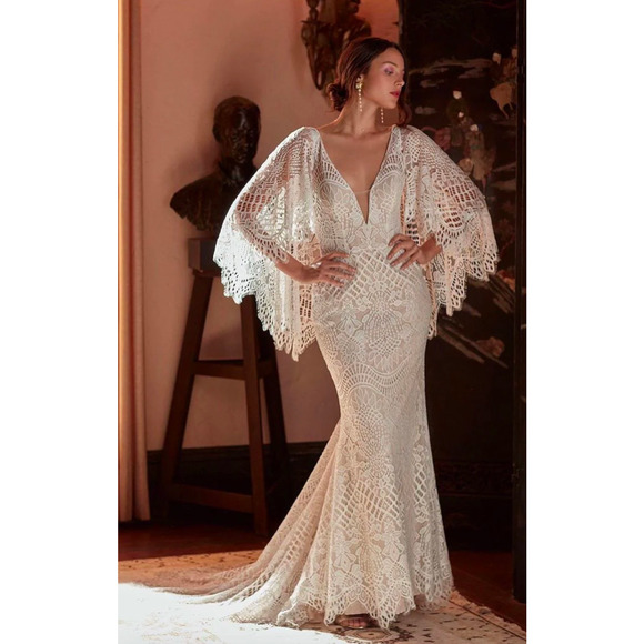 BHLDN Odalis Lace Wedding Gown Plus Size Boho Bridal Ivory Nude 24 - Picture 3 of 9